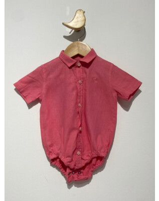 Camisa body rosa de linho | 6-9 meses