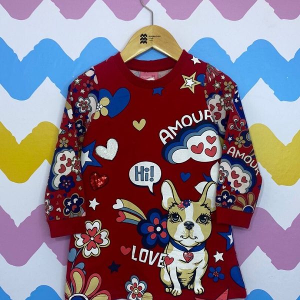 Vestido de moletom vermelho estampado