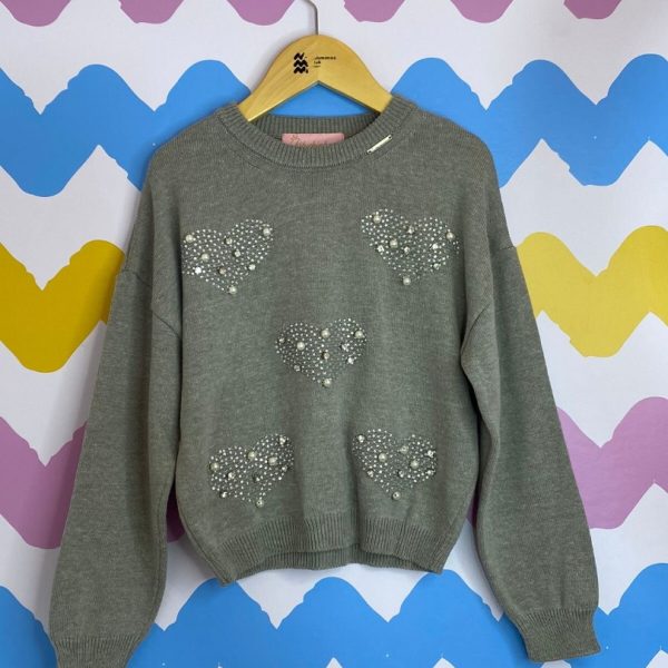 Blusa de trico cinza c/ aplicação 8 anos