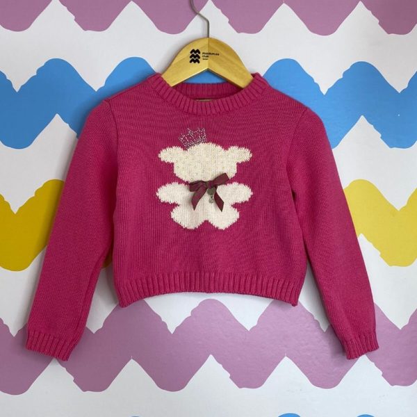 Suéter de tricô pink urso 3 anos