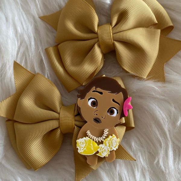 Kit laços para cabelo infantil mostarda com detalhe