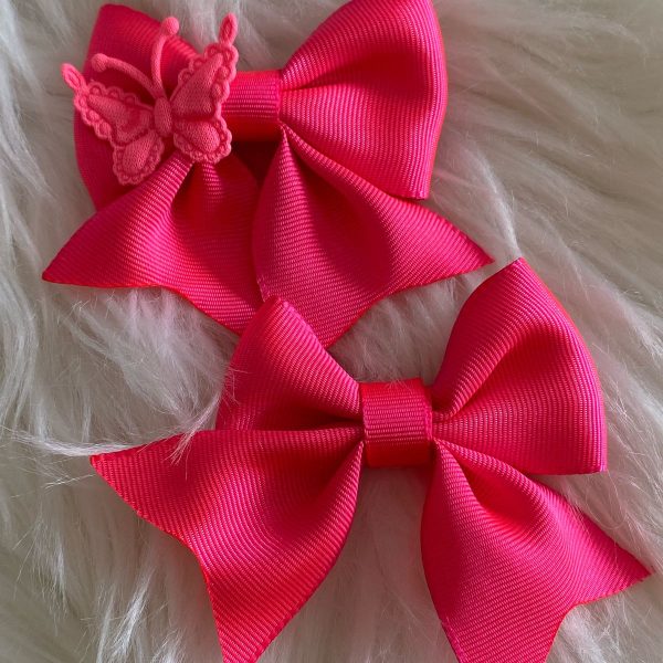 Kit laço para cabelo infantil rosa pink detalhe de borboleta