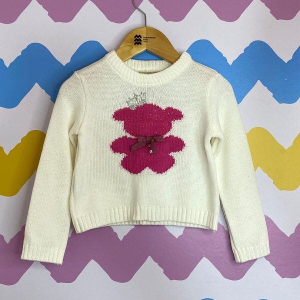 Suéter de tricô branco urso 3 anos