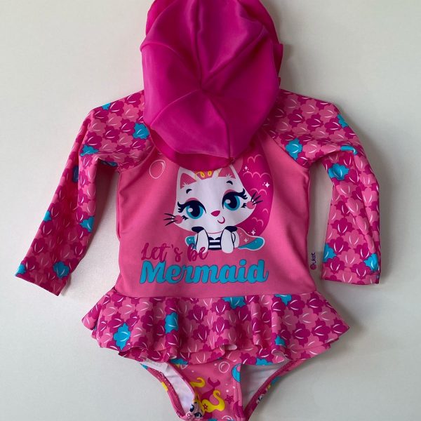 Conjunto rosa gatinho proteção UV 3 meses